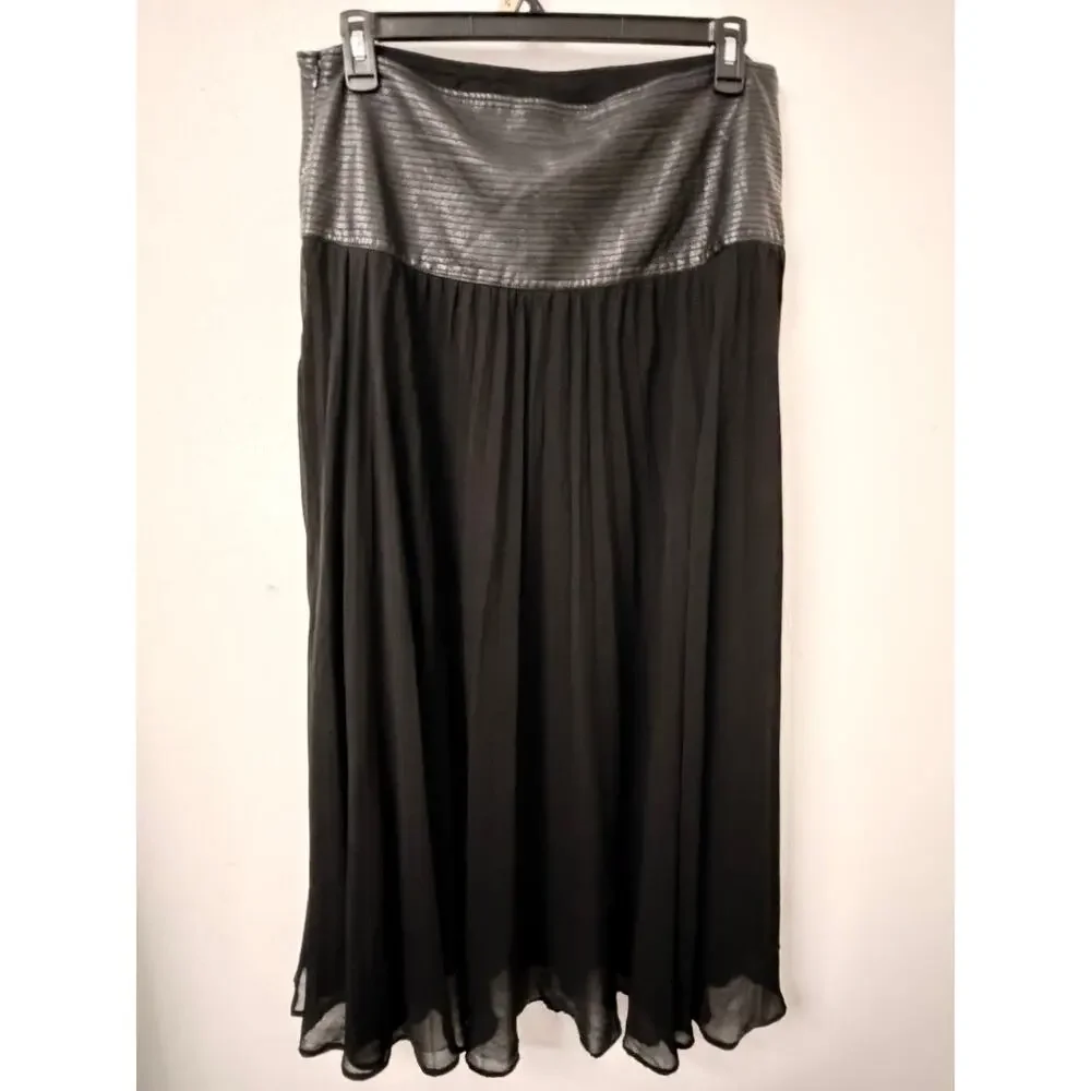 By Anthropologie Black Maxi Skirt 16 Faux Leather Yoke Goth Sheer Flowy